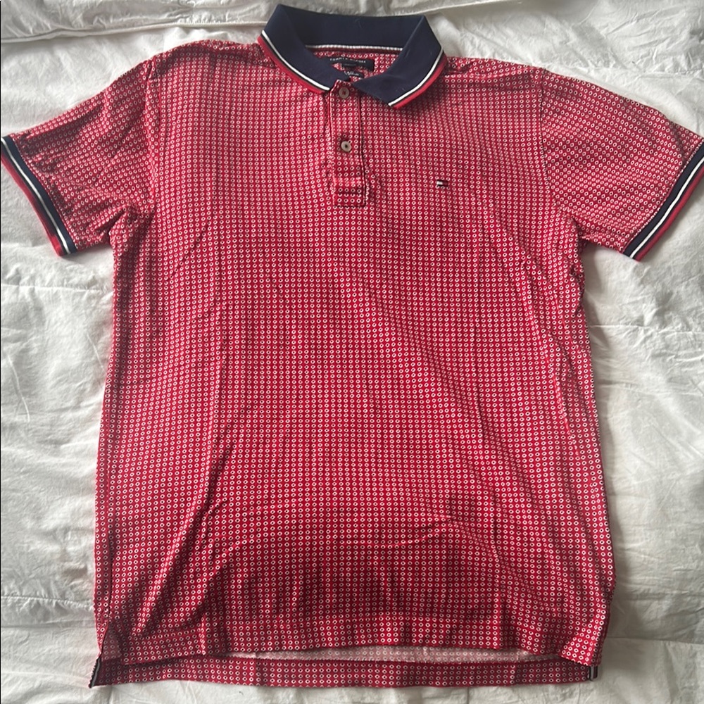 Tommy Hilfiger Red and Blue Polo Shirt Classic Style